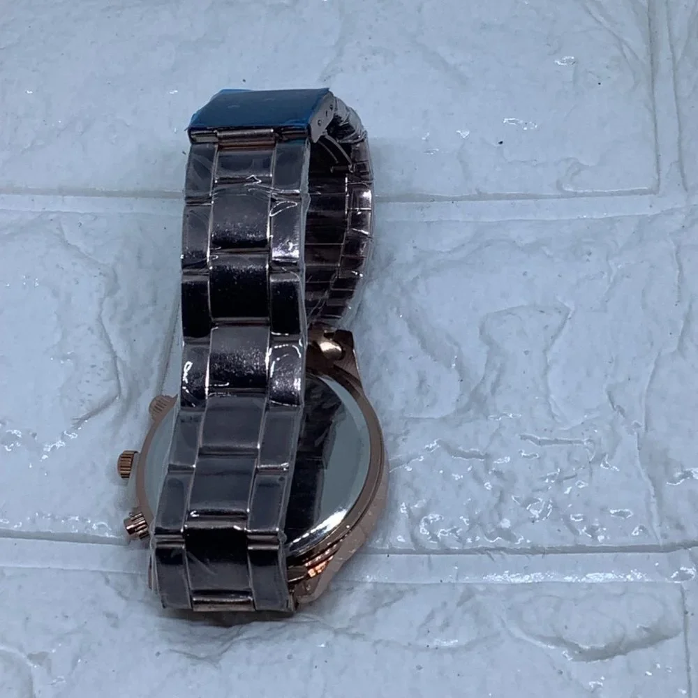 Chocolate Geneva Crystal Rhinestone Chronograph Watch‎ with Metal Link Band